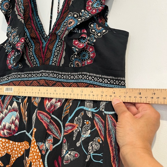 Anthropologie Black Floral & Animal Print Deep V Front Dress Sz. M‎ - Picture 8 of 11